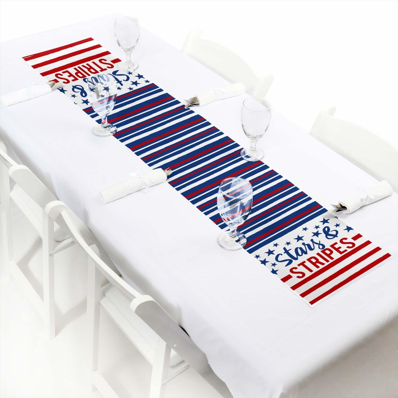 Big Dot of Happiness Stars & Stripes - Petite Memorial Day, 4th of July and Labor Day USA Patriotic Party Paper Table Runner - 12 x 60 inches